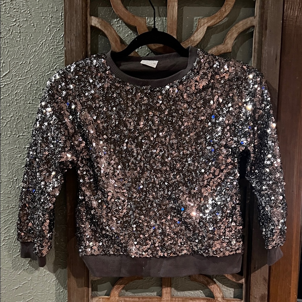 Zara Girls Gray Sequin Sweater 7 - Picture 2 of 4